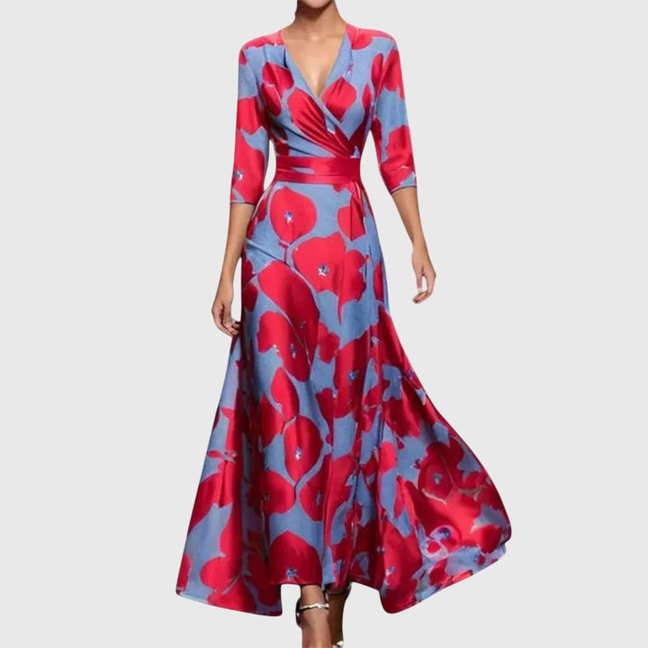 Mila | Floral V-Neck Wrap Long Sleeved Maxi Dress