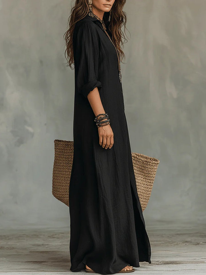 Nova | Flowing Button Front Long Sleeved Maxi Dress