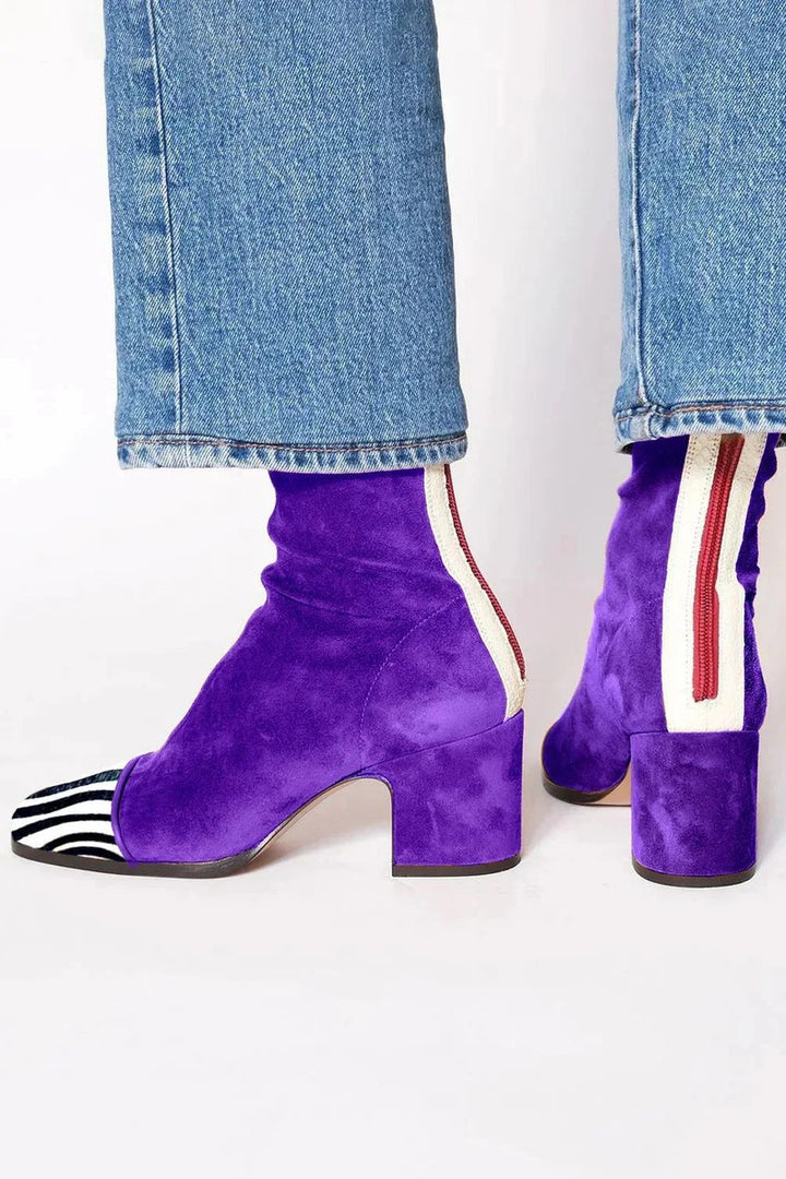 Aurora | Bold Leopard-Accented Block-Heel Ankle Boots
