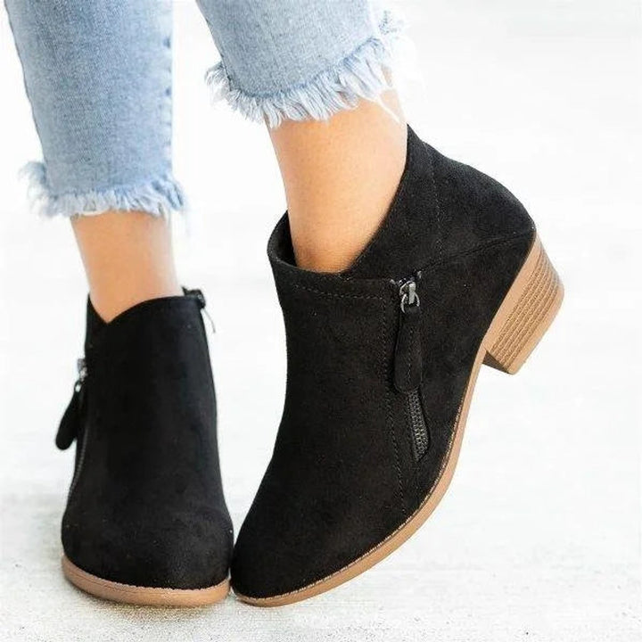 Clara | Elegant Low Heel Side Zip Suede Ankle Boots