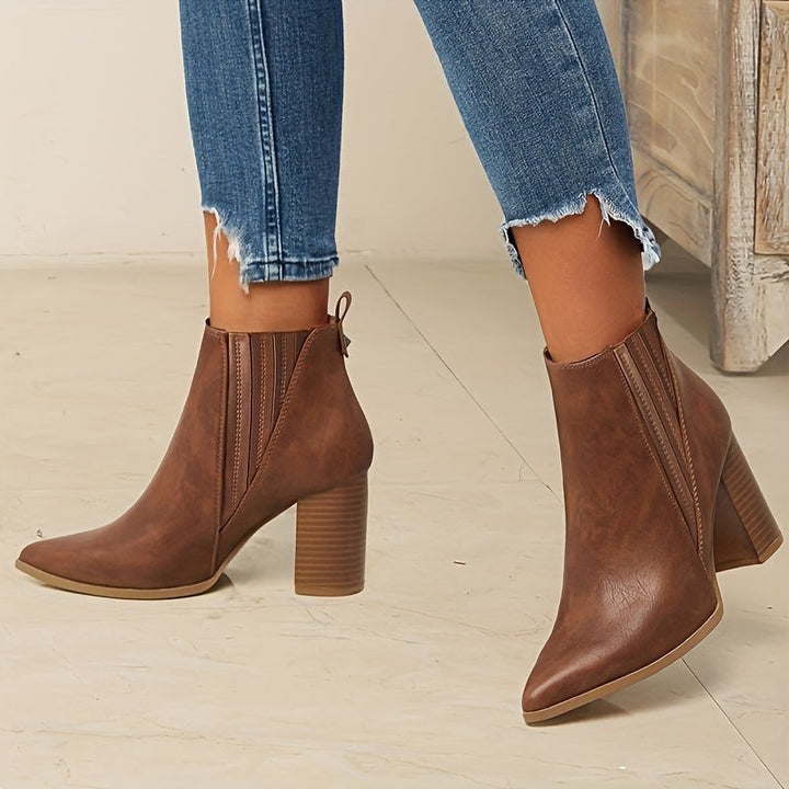 Madison | Comfortable Pointed Toe Block Heel Ankle Boots
