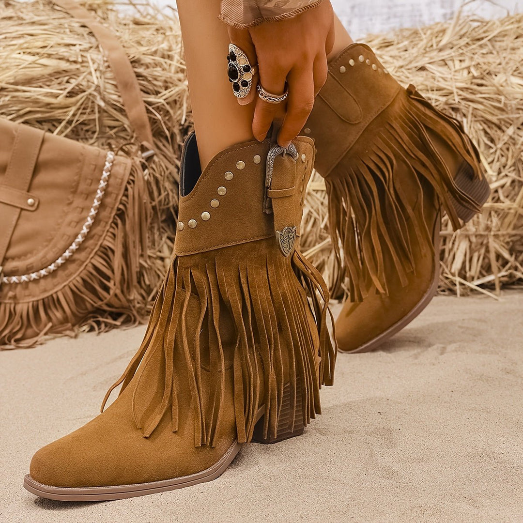 Nora | Stylish And Studded Fringe Western Cowboy Boots