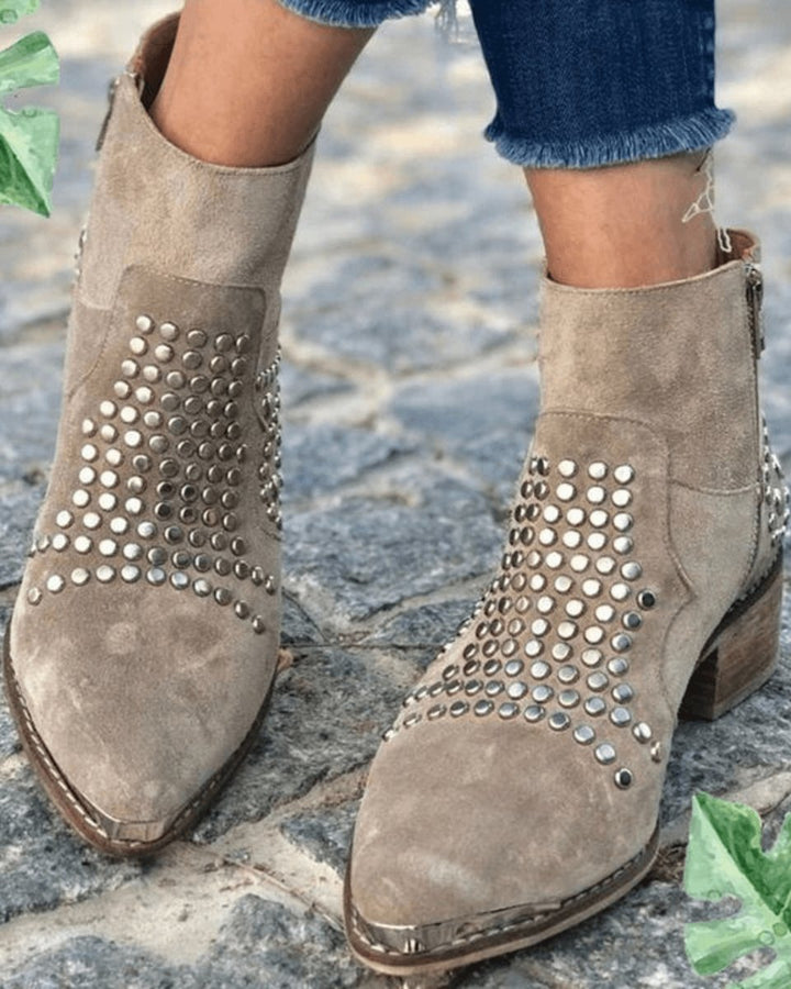 Hazel | Comfortable and Chic Studded Suede Ankle Boots