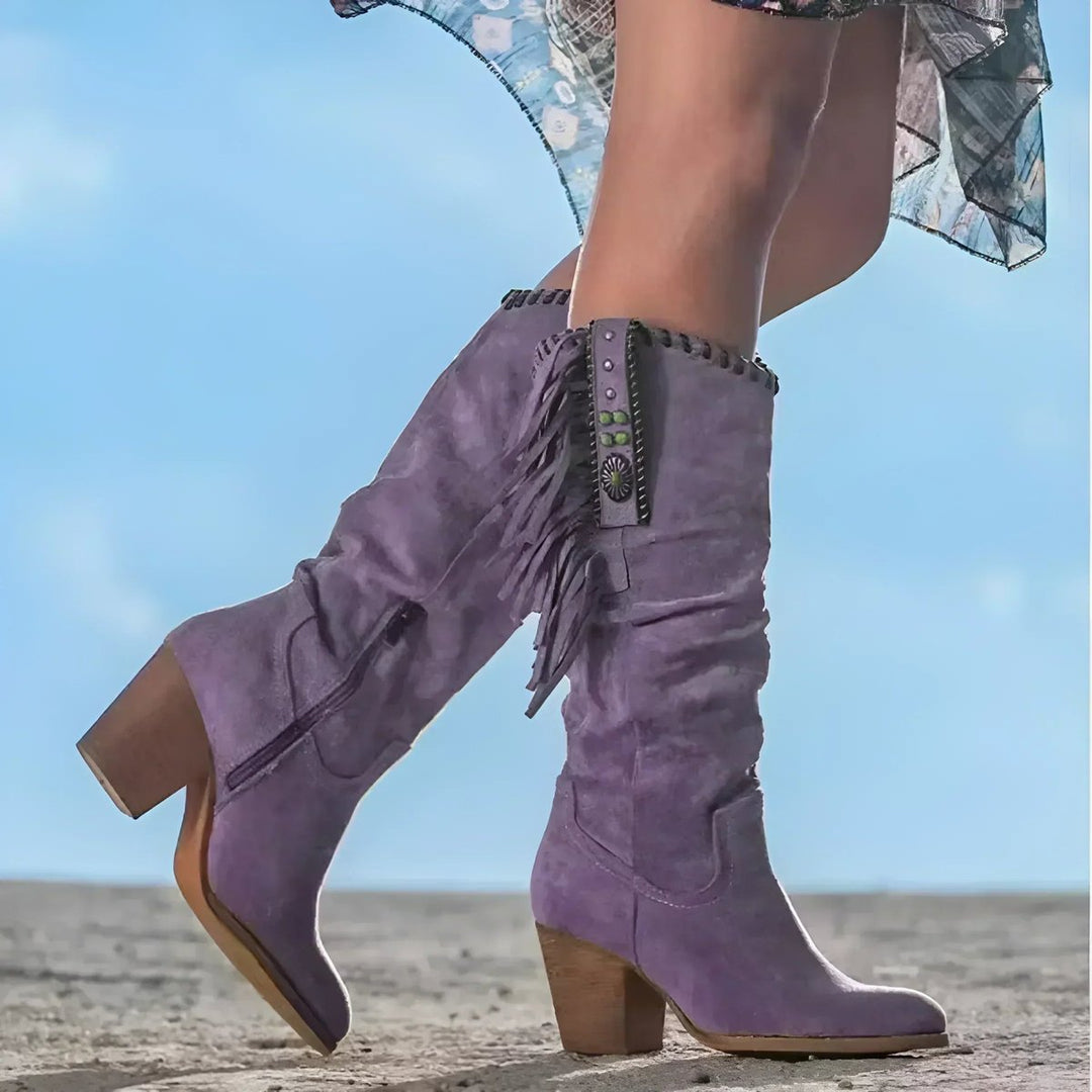Evelyn | Stylish And Bohemian Fringe Suede Knee High Boots