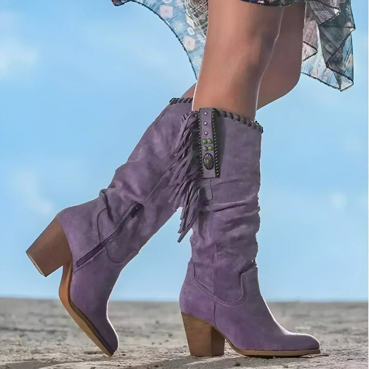Evelyn | Stylish And Bohemian Fringe Suede Knee High Boots
