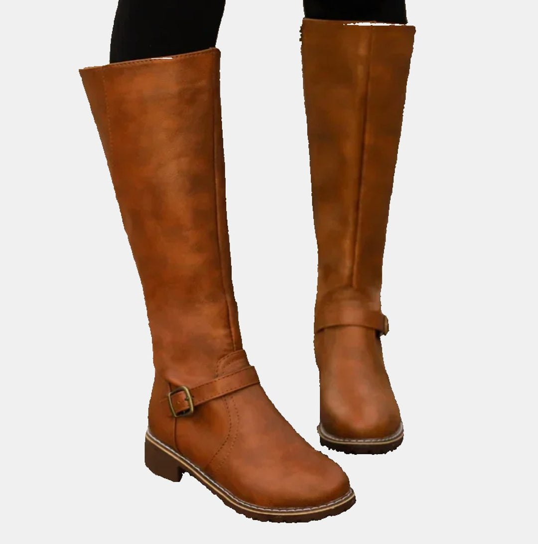 Luna | Elegant And Comfortable Buckle Strap Knee High Boots