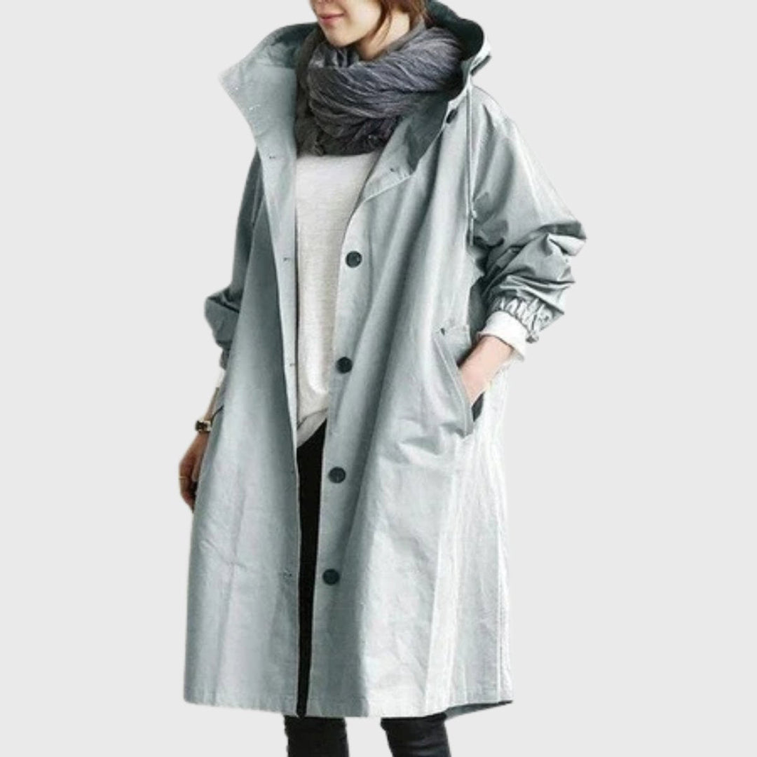 Beatrice | Trench-coat long à capuche, élégant et résistant à l’eau