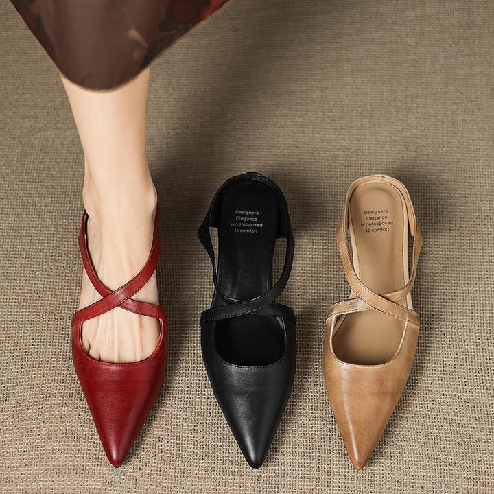 Seraphina | Mule sofisticate e confortevoli in pelle con cinturini incrociati
