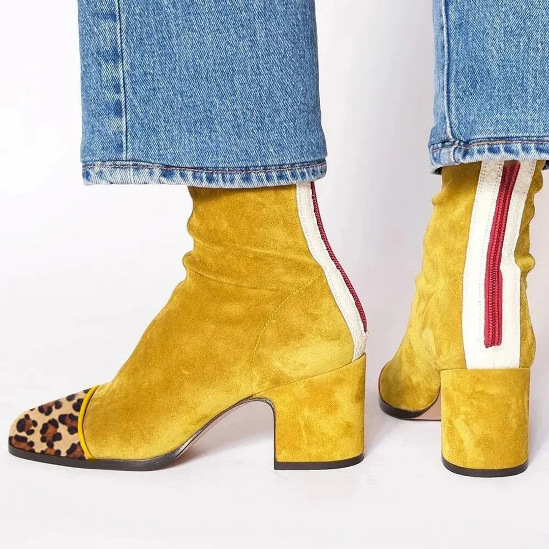 Aurora | Bold Leopard-Accented Block-Heel Ankle Boots
