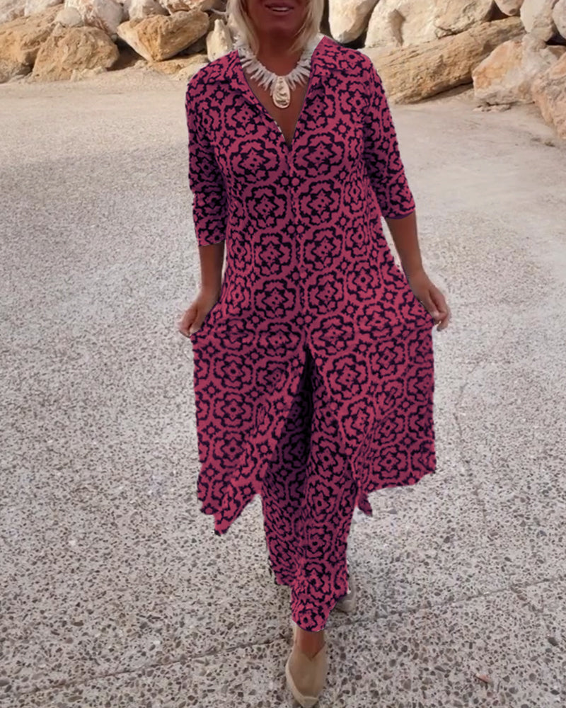 Eleanor | Ensemble élégant et confortable composé d’un haut imprimé et d’un pantalon large