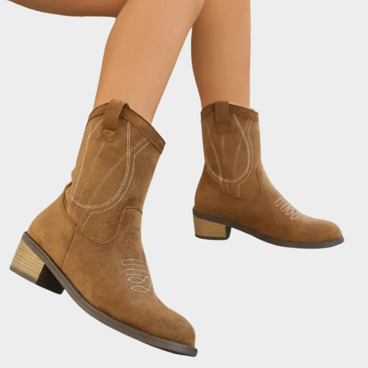 Harper | Embroidered Suede Western Ankle Boots