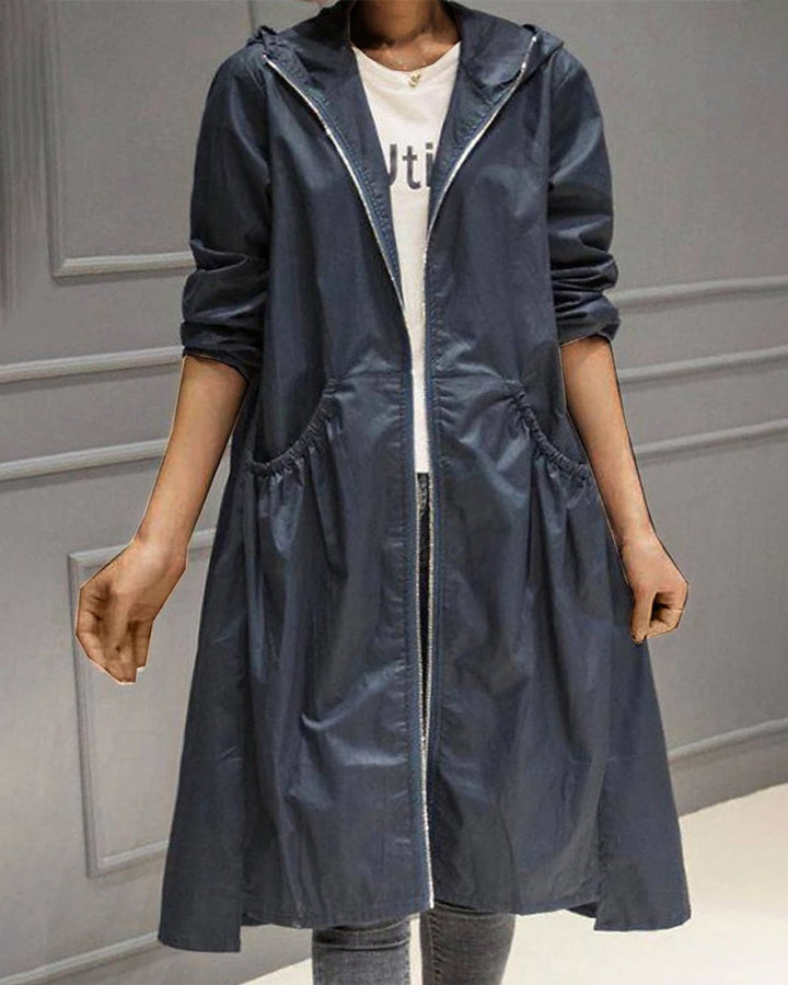 Katrin | Eleganter und wasserabweisender langer Trenchcoat mit Kapuze