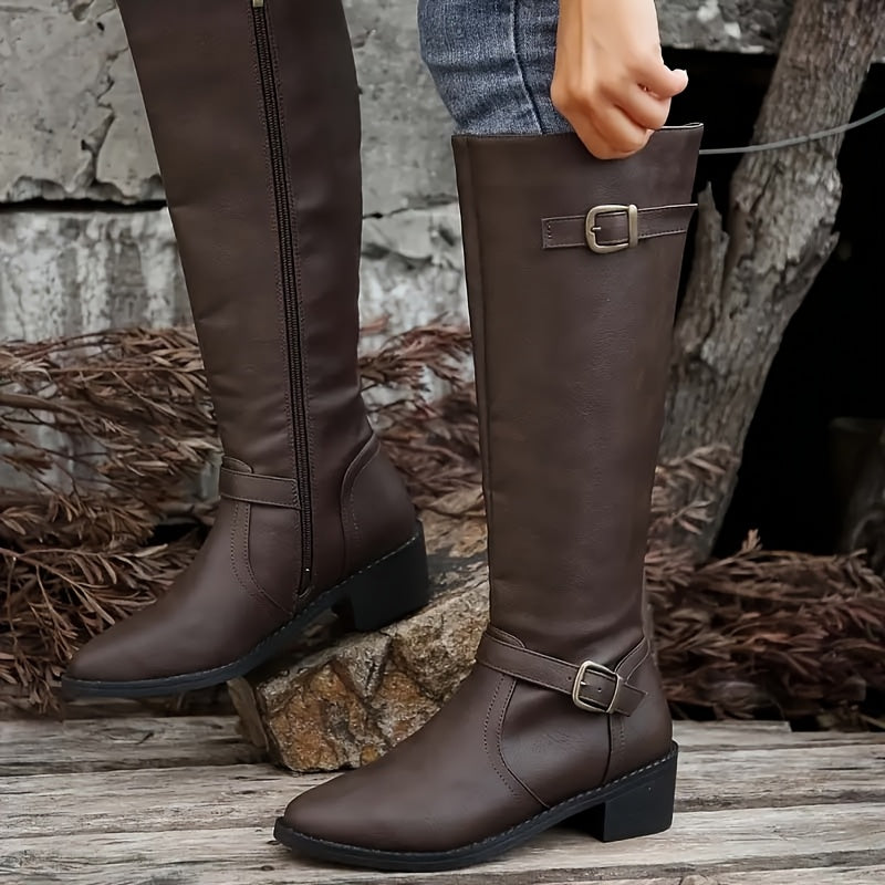 Caroline | Elegant And Versatile Double-Buckle Knee High Boots