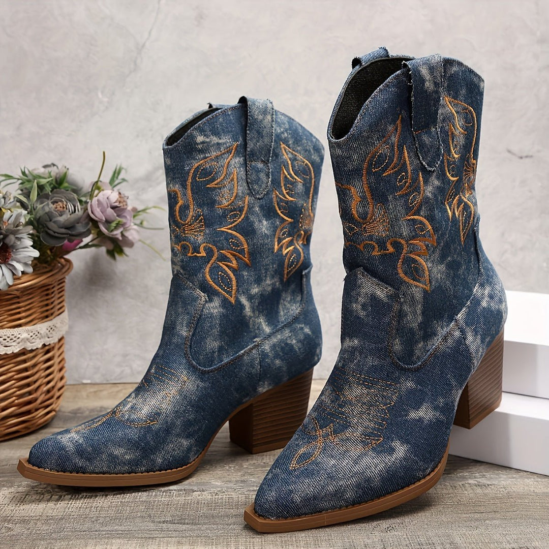 Isabella | Stylish And Floral Wide Calf Design Cowboy Boots