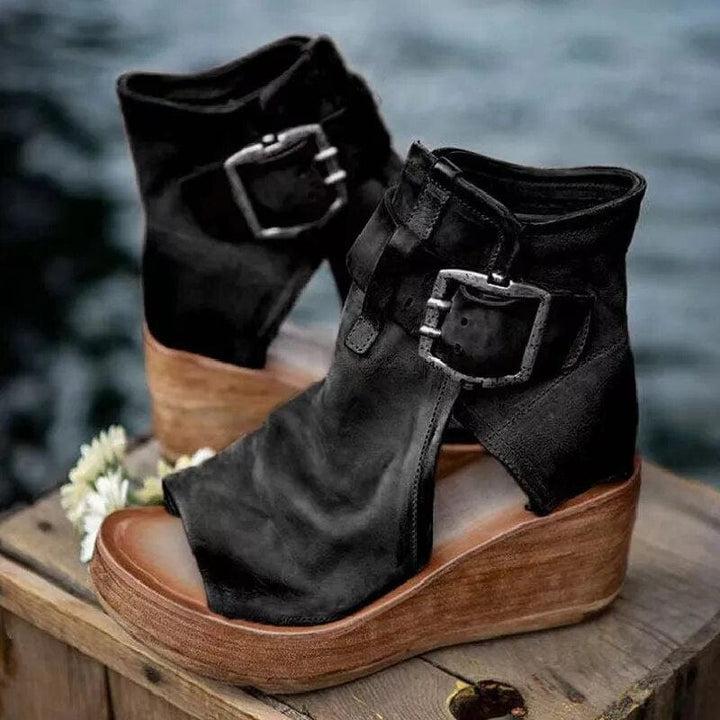 Aria | Chic Open-Toe Wedge Ankle Boots