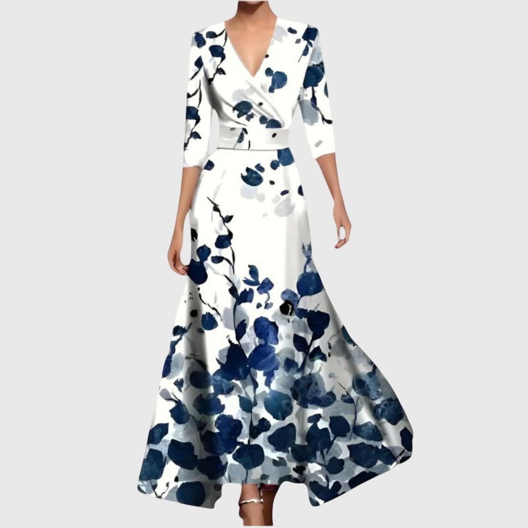 Mila | Floral V-Neck Wrap Long Sleeved Maxi Dress