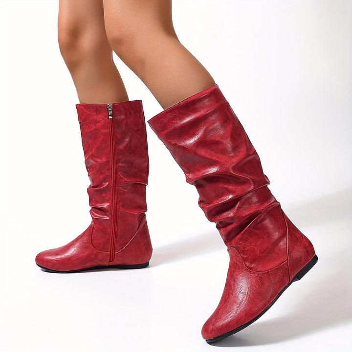 Emily | Comfortable and Timeless Gathered Flat Knee High Boots
