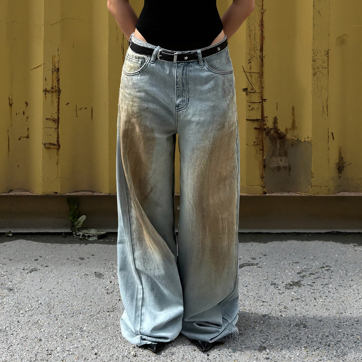 Hazel | Jean confortable à jambes larges, en denim délavé d’inspiration vintage