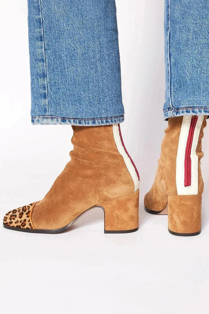 Aurora | Bold Leopard-Accented Block-Heel Ankle Boots