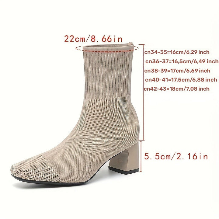 Aveline | Stretch Knit Block Heel Ankle Boots
