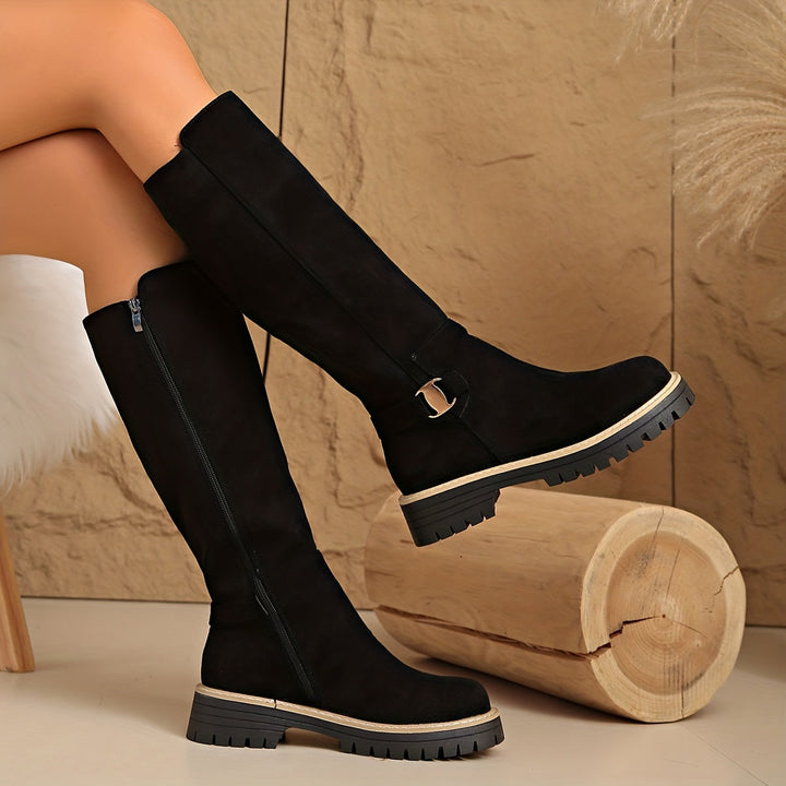 Olivia | Elegant And Practical Low Block Heel Knee High Boots
