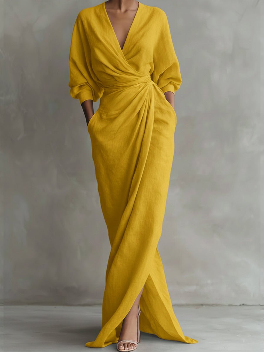 Daisy | Elegant And Flowing Wrap-Style Long Sleeved Maxi Dress