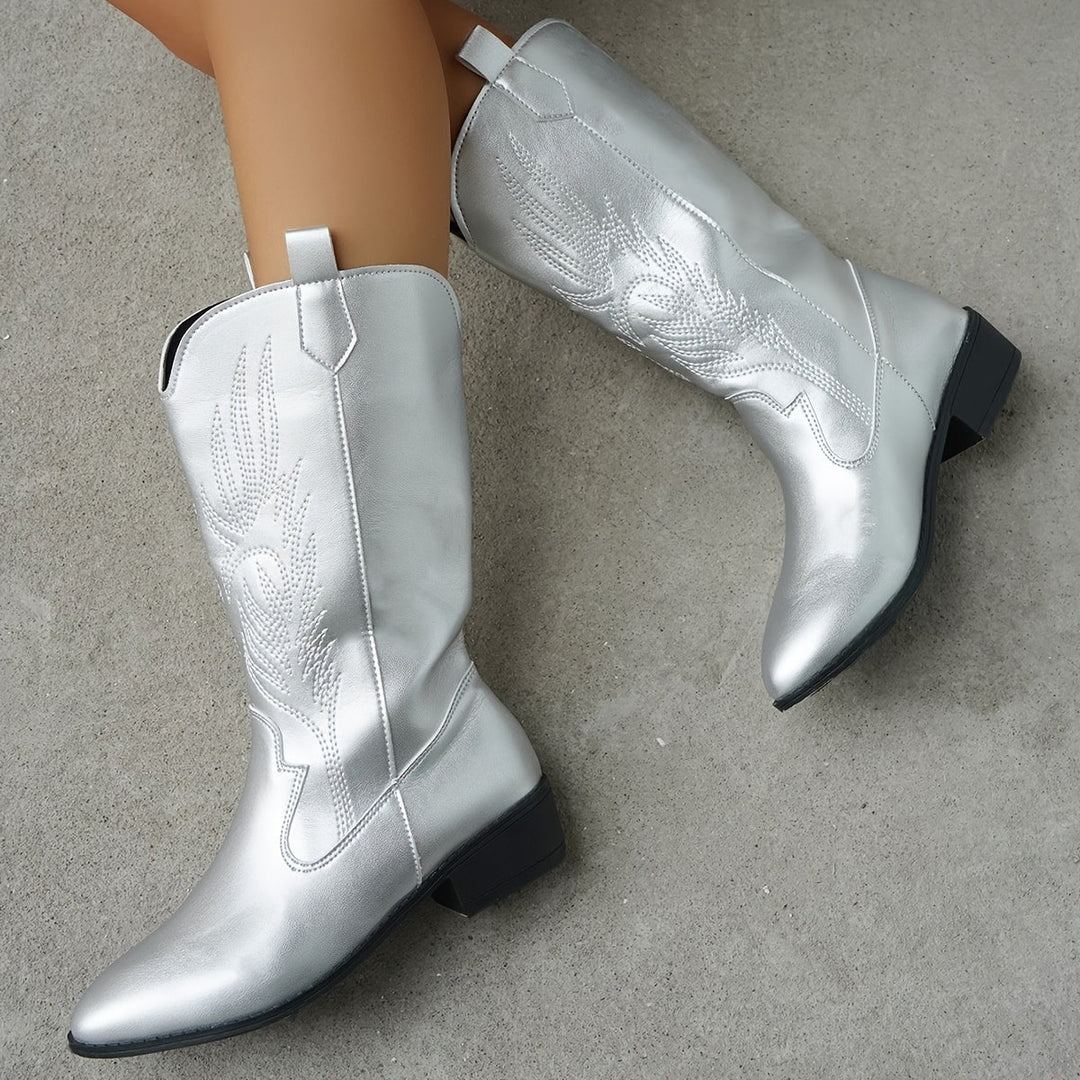 Luna | Metallic Wide-Calf Western Cowboy Boots