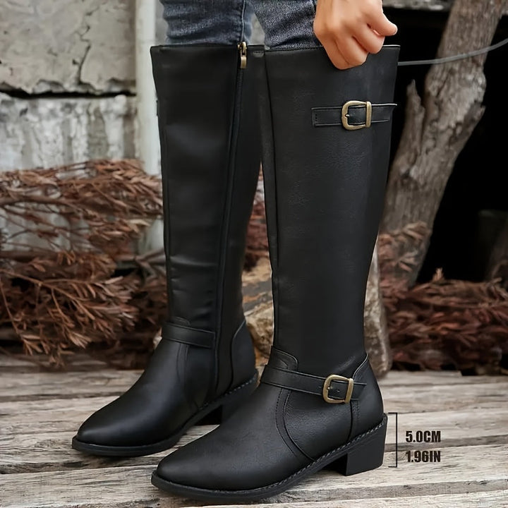 Caroline | Elegant And Versatile Double-Buckle Knee High Boots