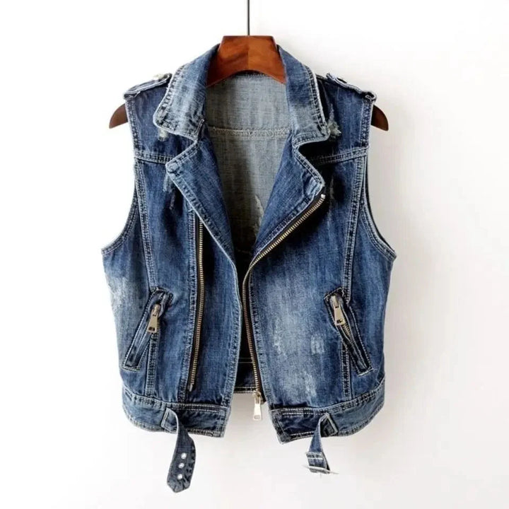 Jackson | Gilet de motard en denim robuste et élégant à effet usé