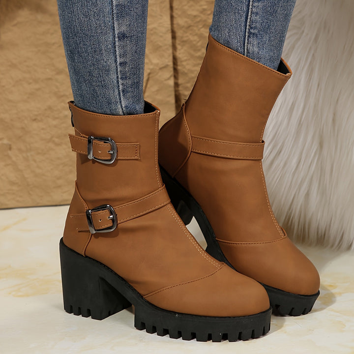 Emma | Bottines élégantes à talon carré et brides à boucles