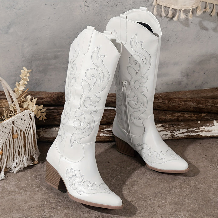 Evelyn | Classic Wide Calf Western Knee High Cowboy Boots