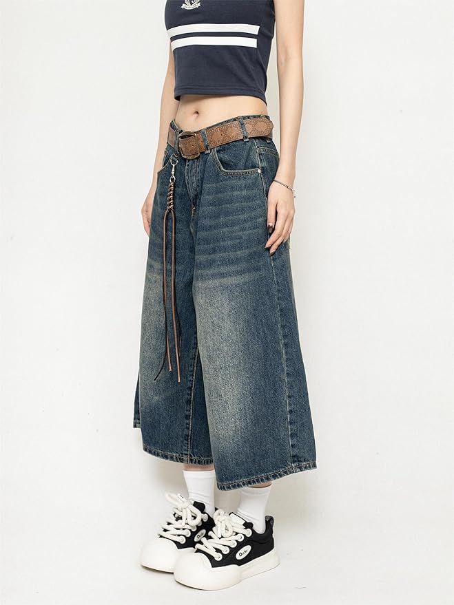Luna | Ausgefallene Vintage-Culotte aus Denim mit Used-Details