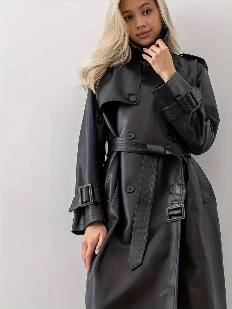 Karolin | Eleganter und markanter Trenchcoat aus Kunstleder