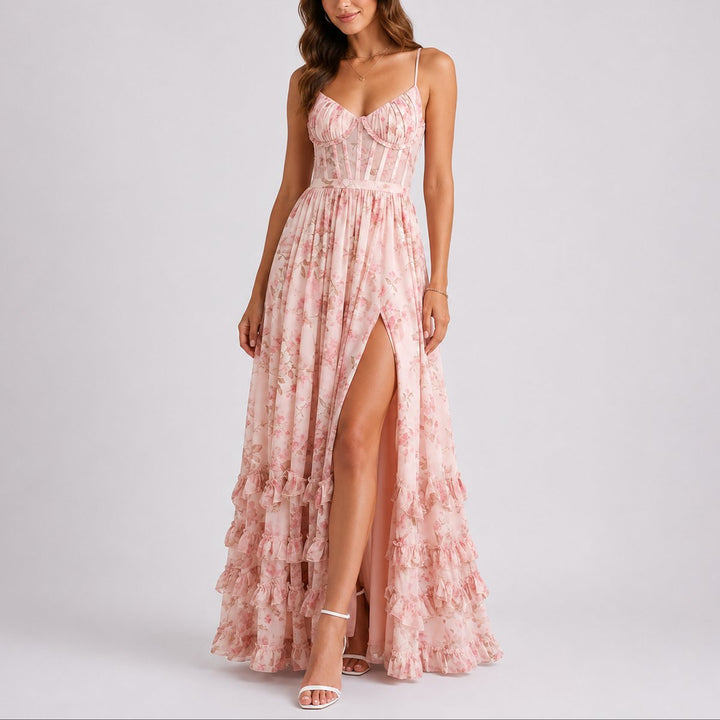 Eliana | Romantic And Elegant Fall Wedding Floral Corset Maxi Dress