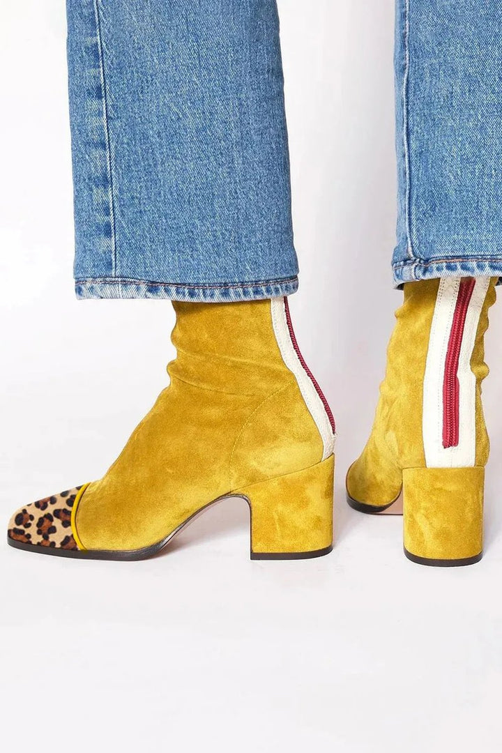 Aurora | Bold Leopard-Accented Block-Heel Ankle Boots