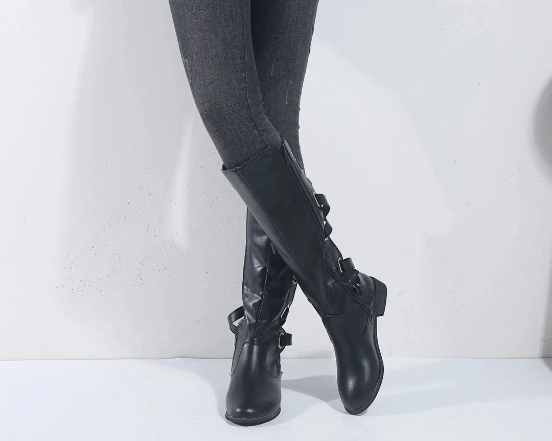 Victoria | Elegant And Stylish Buckle Accent Knee High Boots