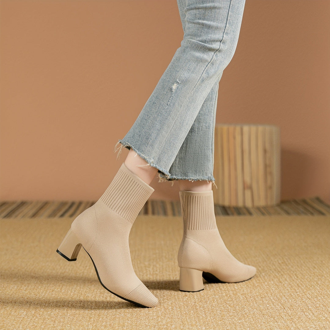Aveline | Stretch Knit Block Heel Ankle Boots