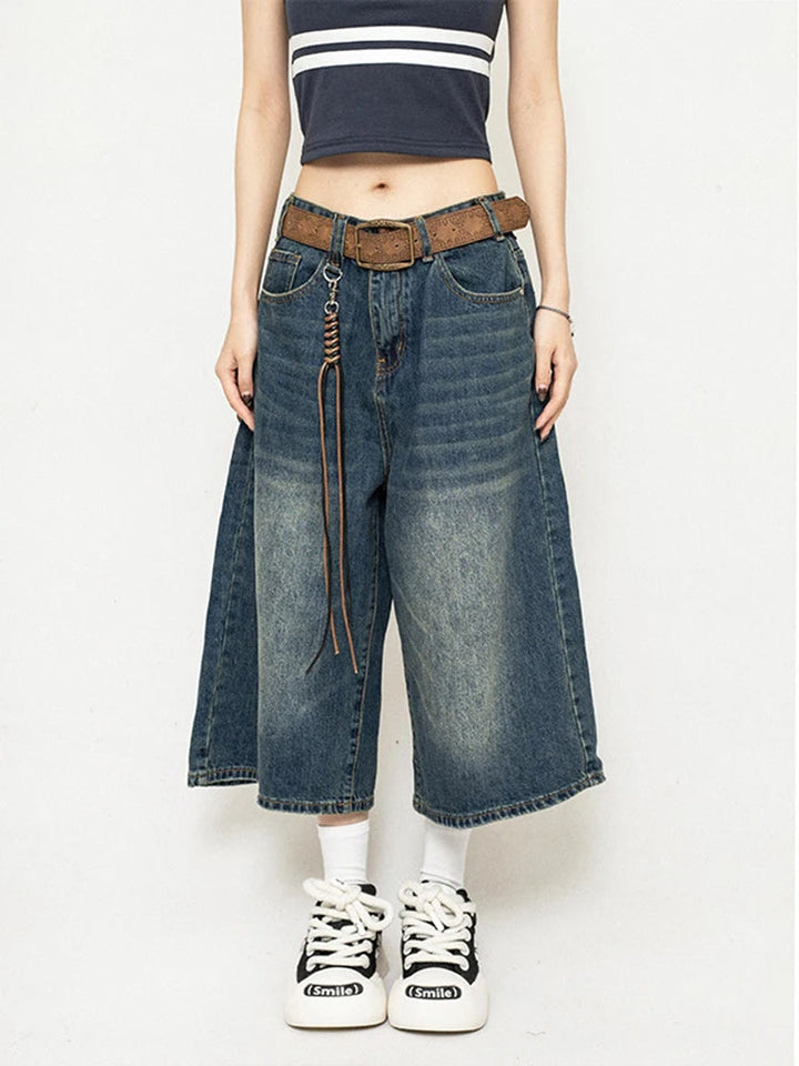 Luna | Ausgefallene Vintage-Culotte aus Denim mit Used-Details
