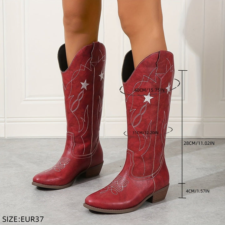 Victoria | Bold And Star-Embroidered Western Cowboy Boots
