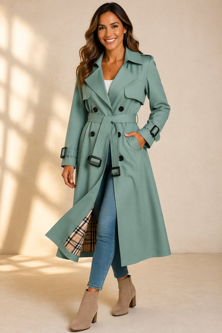 Julia | Trench lungo doppiopetto elegante con cintura