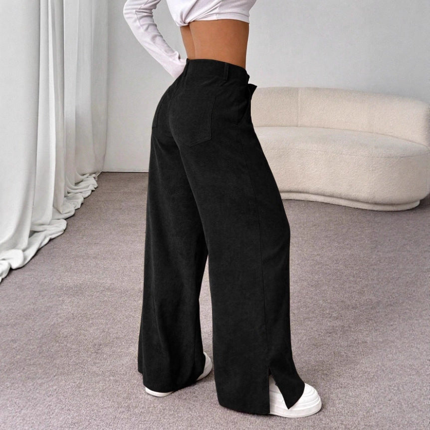 Nora | Pantalon chic à taille haute, jambes larges et fentes