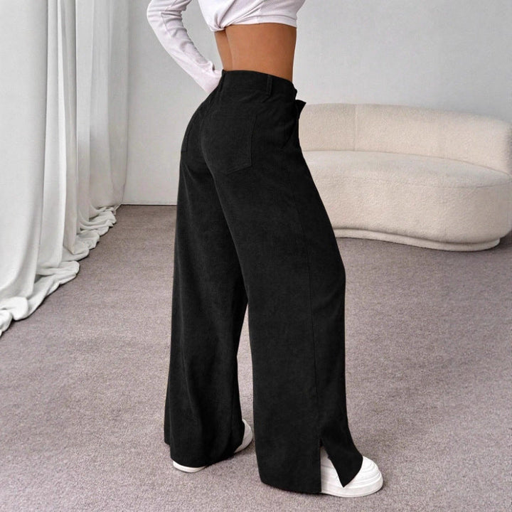 Nora | Pantalon chic à taille haute, jambes larges et fentes