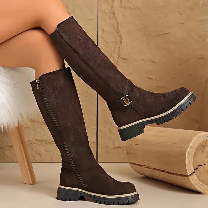 Adeline | Elegant And Versatile Buckle Accent Knee High Boots