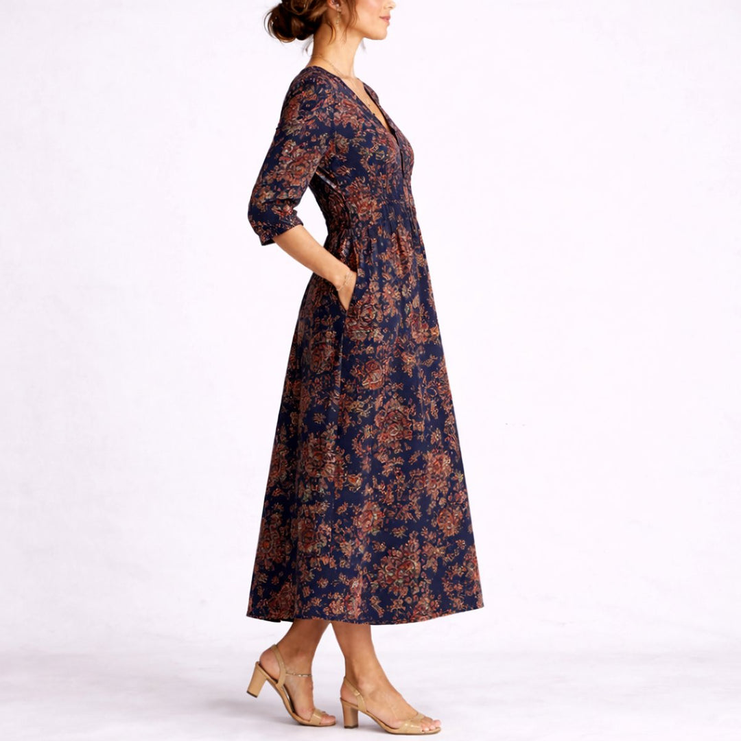 Nora | Elegant And Versatile Fall Wedding Floral Midi Dress