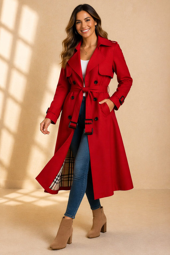 Julia | Trench lungo doppiopetto elegante con cintura