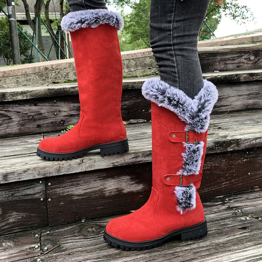 Stella | Warm And Stylish Faux Suede Fur-Trimmed Knee High Boots