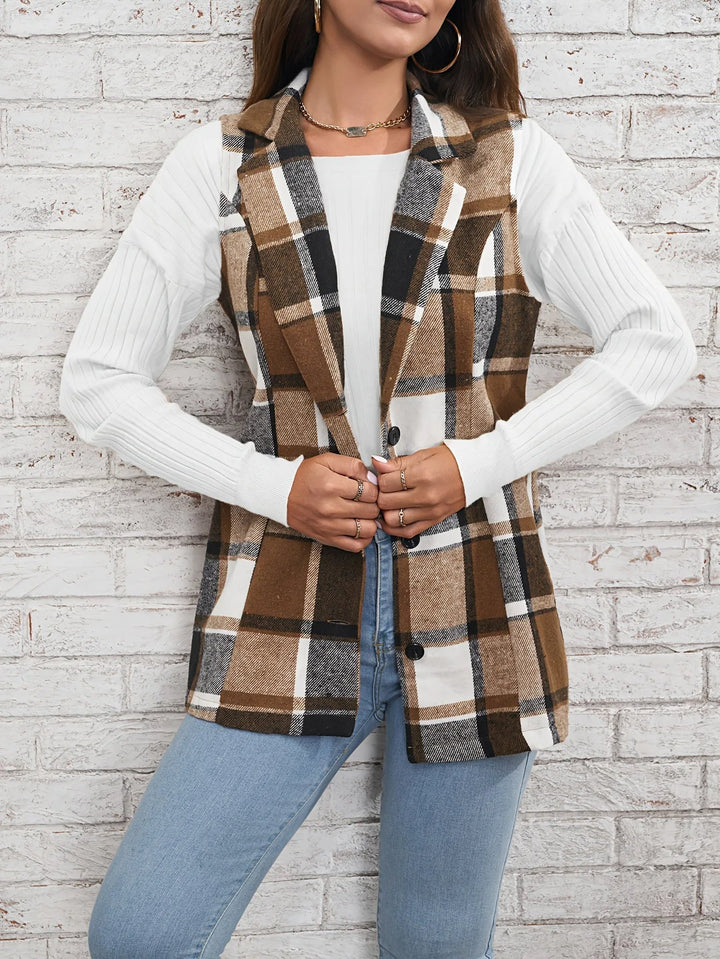 Nora | Gilet lungo elegante in misto lana a quadri