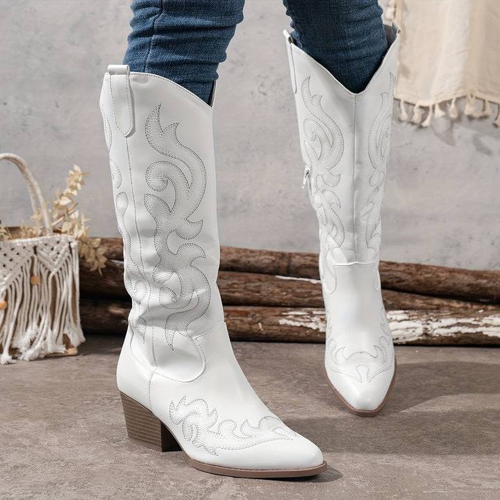 Evelyn | Classic Wide Calf Western Knee High Cowboy Boots