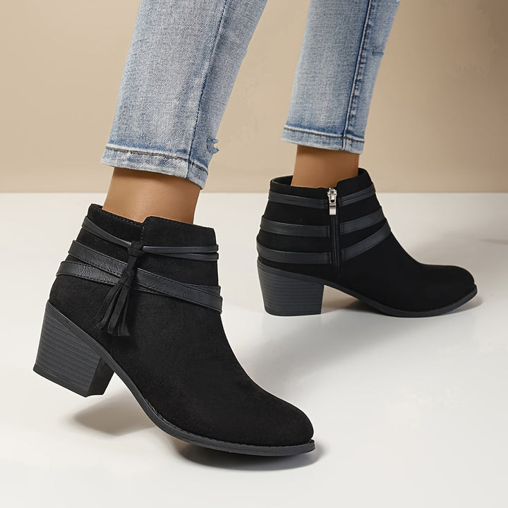 Olivia | Elegant Tassel Block Heel Ankle Boots