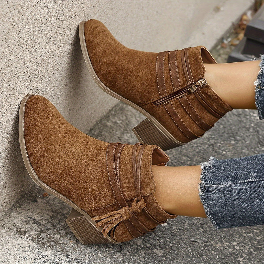 Olivia | Elegant Tassel Block Heel Ankle Boots